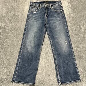 Silver Jeans Womens 26 x25 Wide Leg Cropped Thick Stitch Western Blue